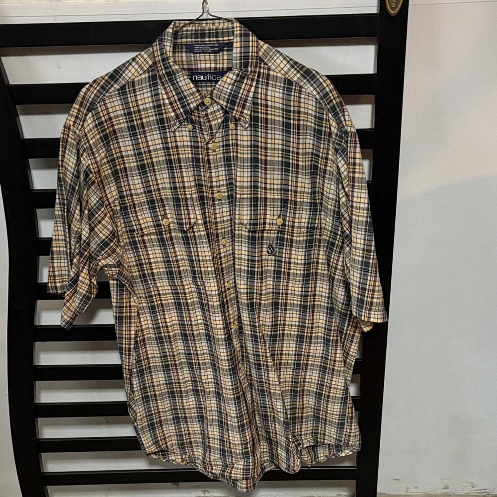 Nautica Men's Plaid Shirt - Black and Cream